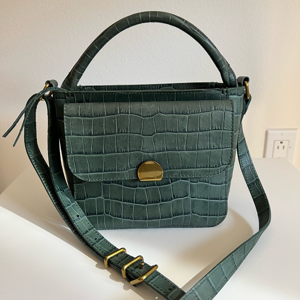 Madewell Green Croc-Embossed Leather Top-Handle Crossbody